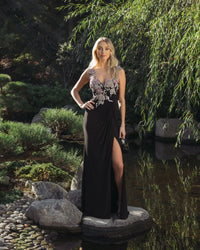 Mac Duggal Black Sweetheart Jersey Gown With Beaded Flowers #11956