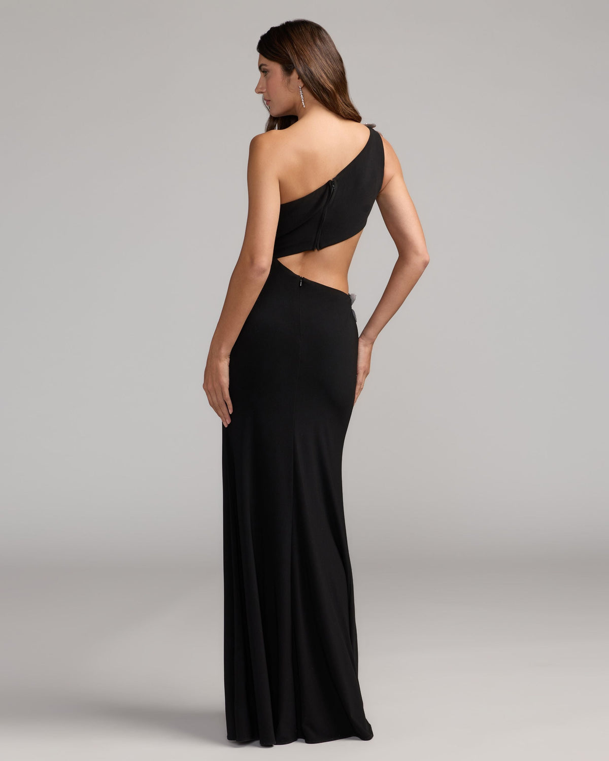 Mac Duggal #11972 black one shoulder 3D floral jersey gown