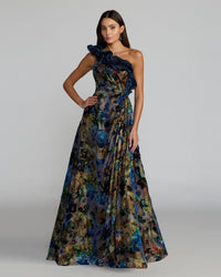 Mac Duggal - #11978 - One Shoulder Burnout Velvet Gown - Black Multi