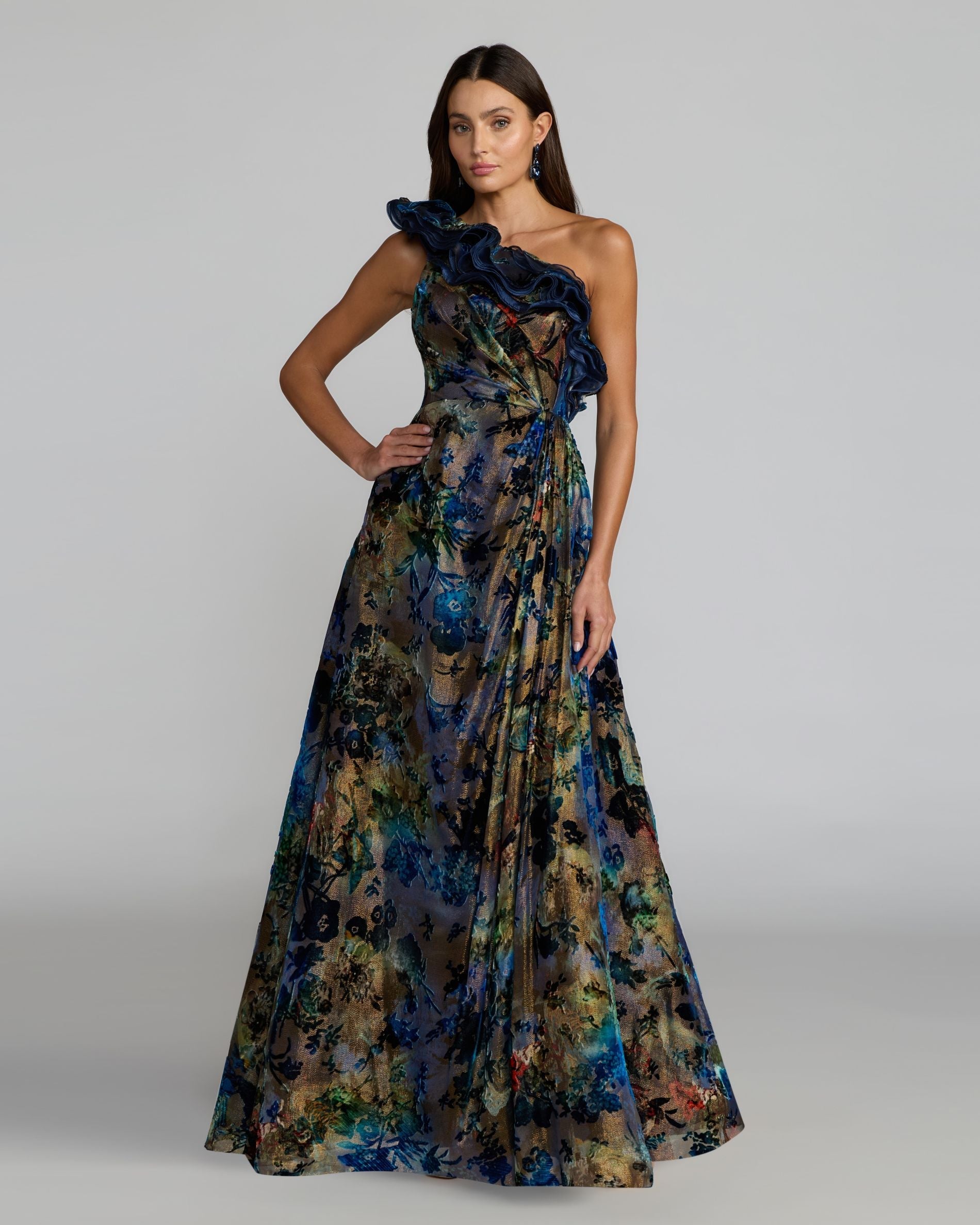 Mac Duggal - #11978 - One Shoulder Burnout Velvet Gown - Black Multi