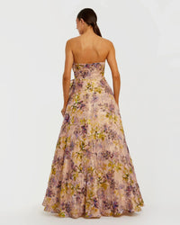 Strapless Pink Velvet Floral Ball Gown - Blush