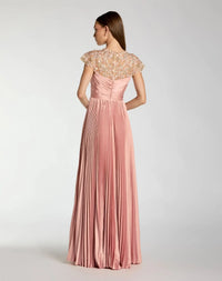 Mac Duggal Pink Pleated Charmeuse Embellished Cap Sleeve Gown #11987 Rose Romantic