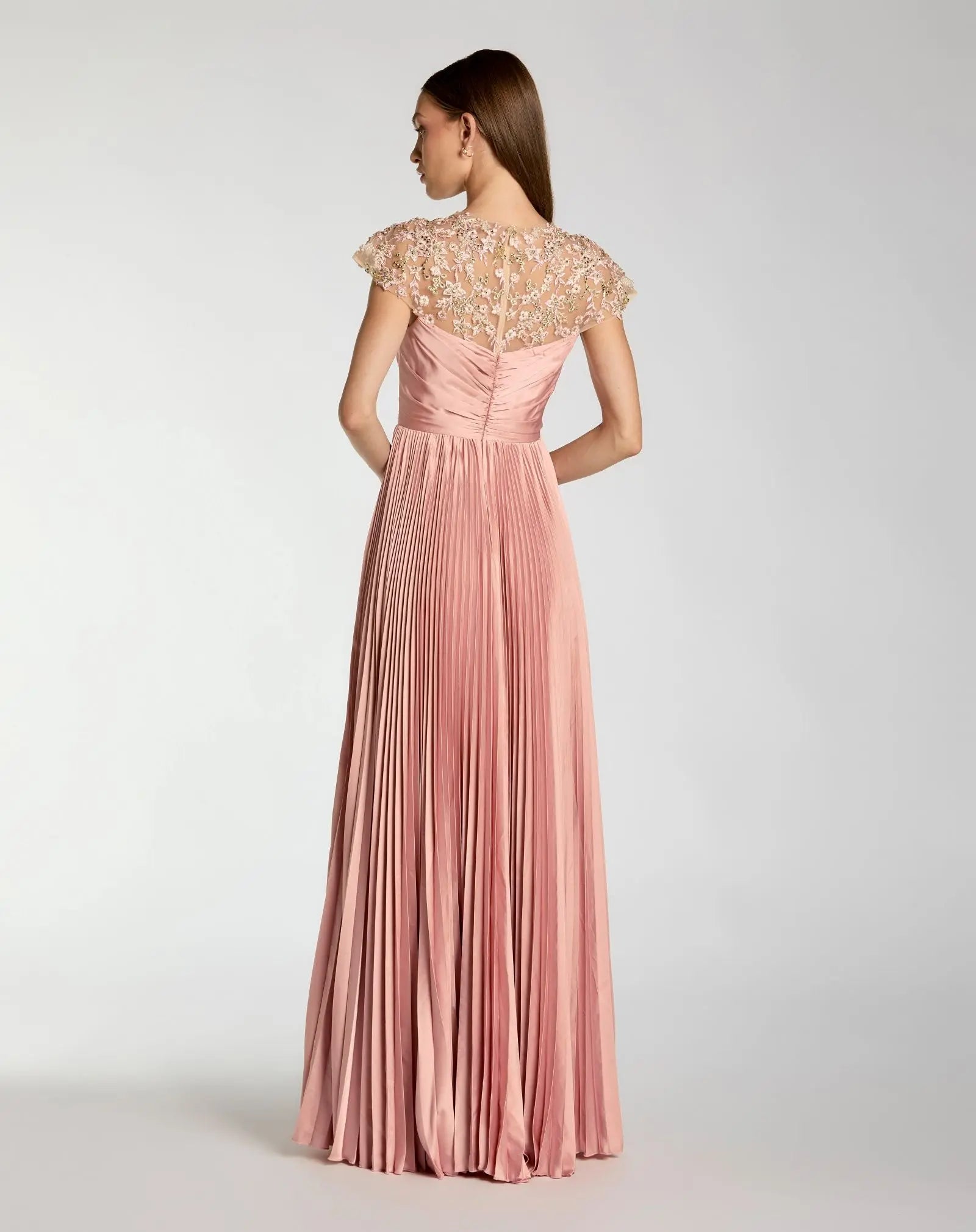 Mac Duggal Pink Pleated Charmeuse Embellished Cap Sleeve Gown #11987 Rose Romantic