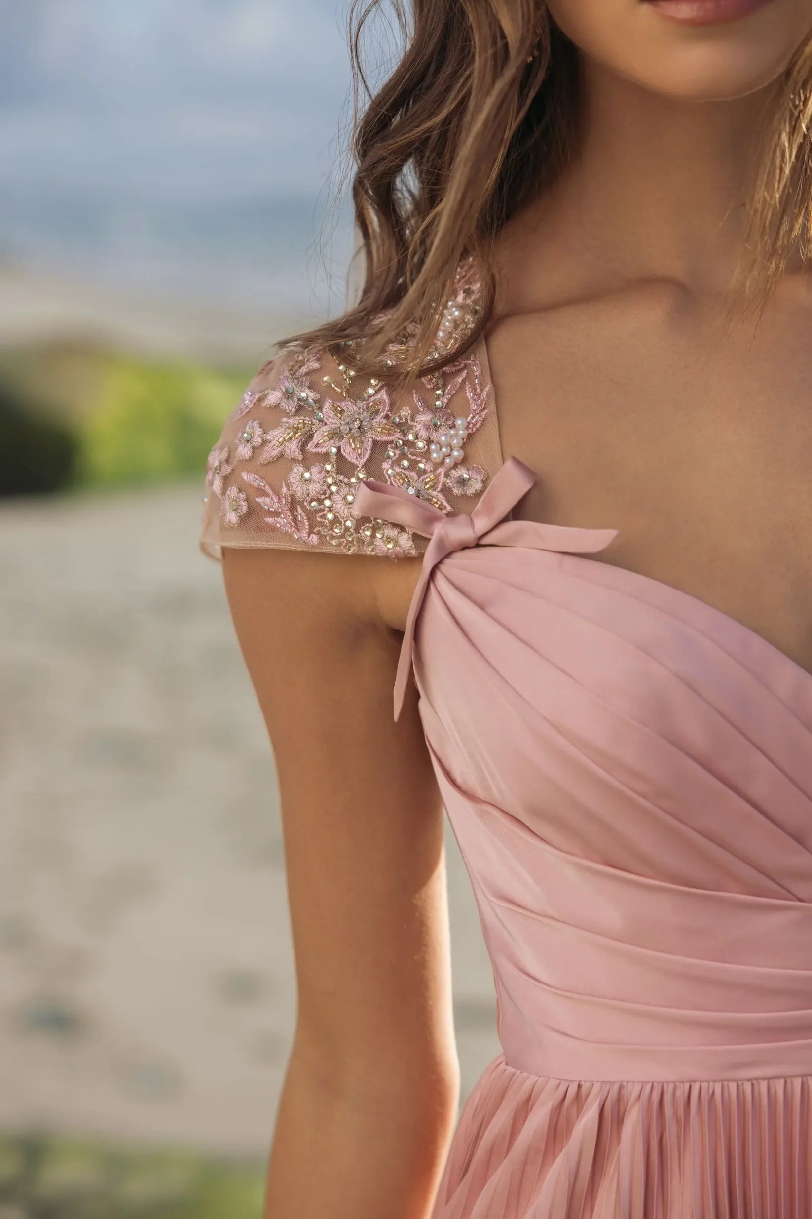 Mac Duggal Pink Pleated Charmeuse Embellished Cap Sleeve Gown #11987 Rose Romantic