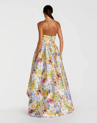 Mac Duggal Multicolor Strapless Floral High Low Bubble Hem Gown #11991 Pastel Multi