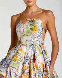 Mac Duggal Multicolor Strapless Floral High Low Bubble Hem Gown #11991 Pastel Multi