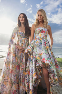 Mac Duggal Multicolor Strapless Floral High Low Bubble Hem Gown #11991 Pastel Multi