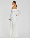 Off-the-shoulder jersey gown with jewel-accented cuffs - Midnight