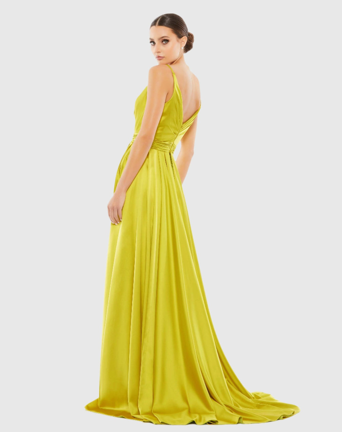 Sleeveless satin gown - Chartreuse