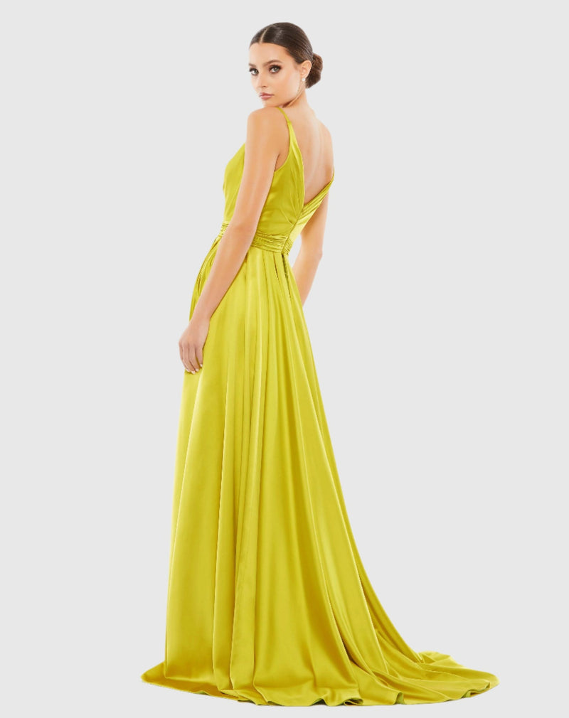 Sleeveless satin gown - Chartreuse