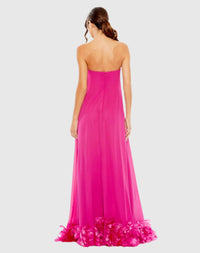 Pink Strapless Flare Feather Hem Gown - Back