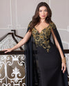 Mac Duggal Black and Gold Embellished Column Gown with Chiffon Cape Sleeves #13206