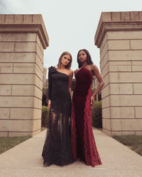 Mac Duggal #13209 black 3d floral one shoulder mermaid gown lifestyle