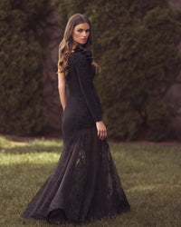 Mac Duggal #13209 black 3d floral one shoulder mermaid gown back view