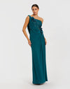 Mac Duggal Teal One Shoulder Draped Jersey Gown With 3D Flowers #13210