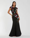 Mac Duggal Black Floral Sequin Embellished Trumpet Gown #13211