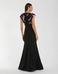 Mac Duggal Black Floral Sequin Embellished Trumpet Gown #13211