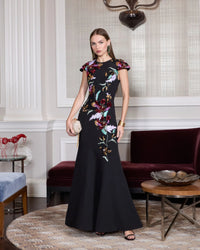 Mac Duggal Black Floral Sequin Embellished Trumpet Gown #13211