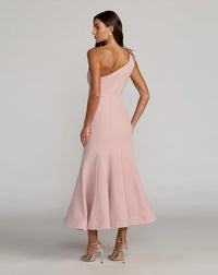 Mac Duggal #13222 rose one shoulder trumpet midi dress with 3d flower
