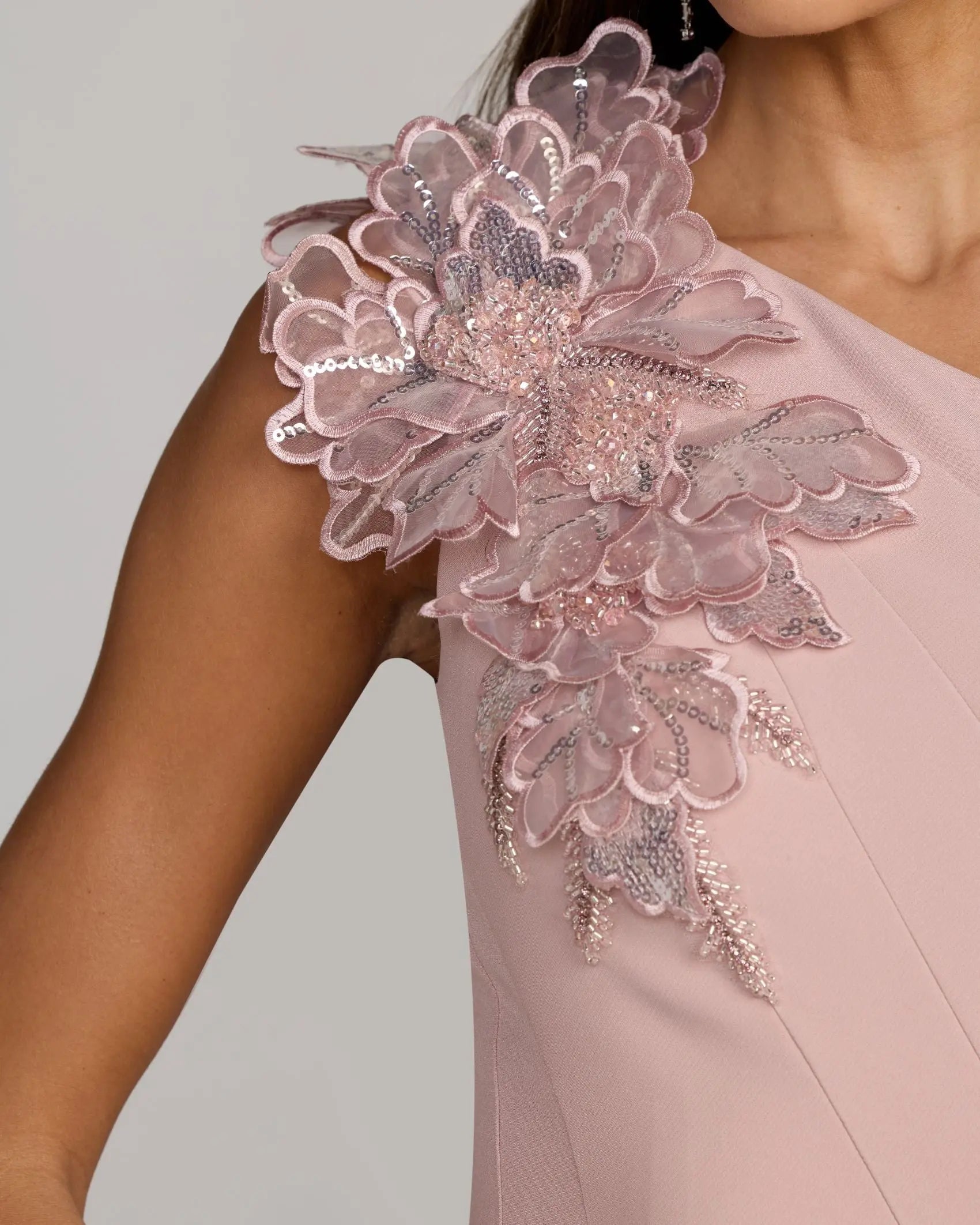 Mac Duggal #13222 rose one shoulder trumpet midi dress with 3d flower