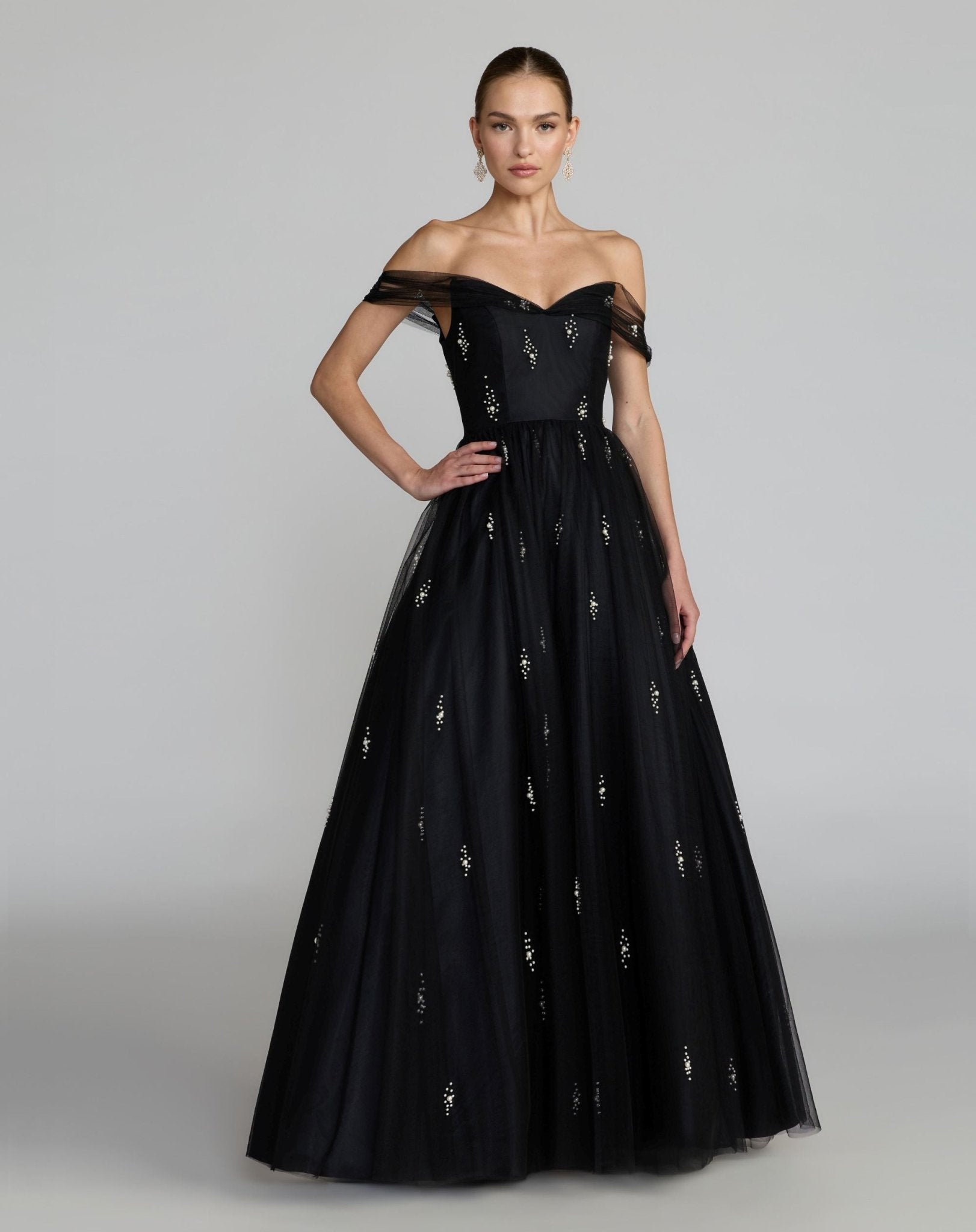 Pearl Embellished Off The Shoulder Ball Gown