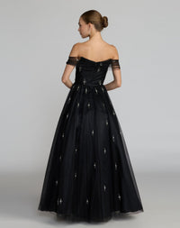 Pearl Embellished Off The Shoulder Ball Gown