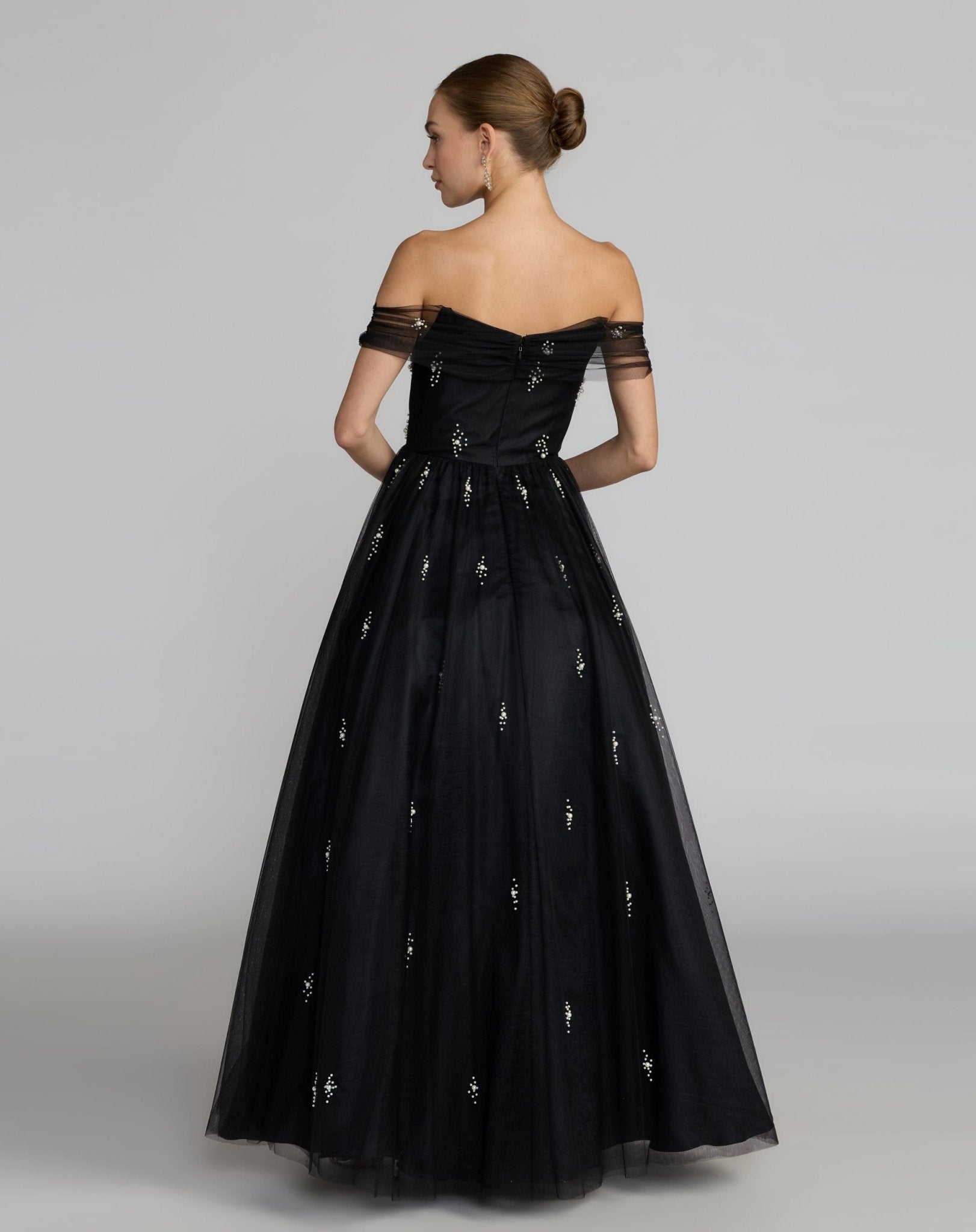 Pearl Embellished Off The Shoulder Ball Gown