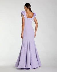 Mac Duggal Purple Scoop Neck Mermaid Gown With Embellished Sleeves #13232