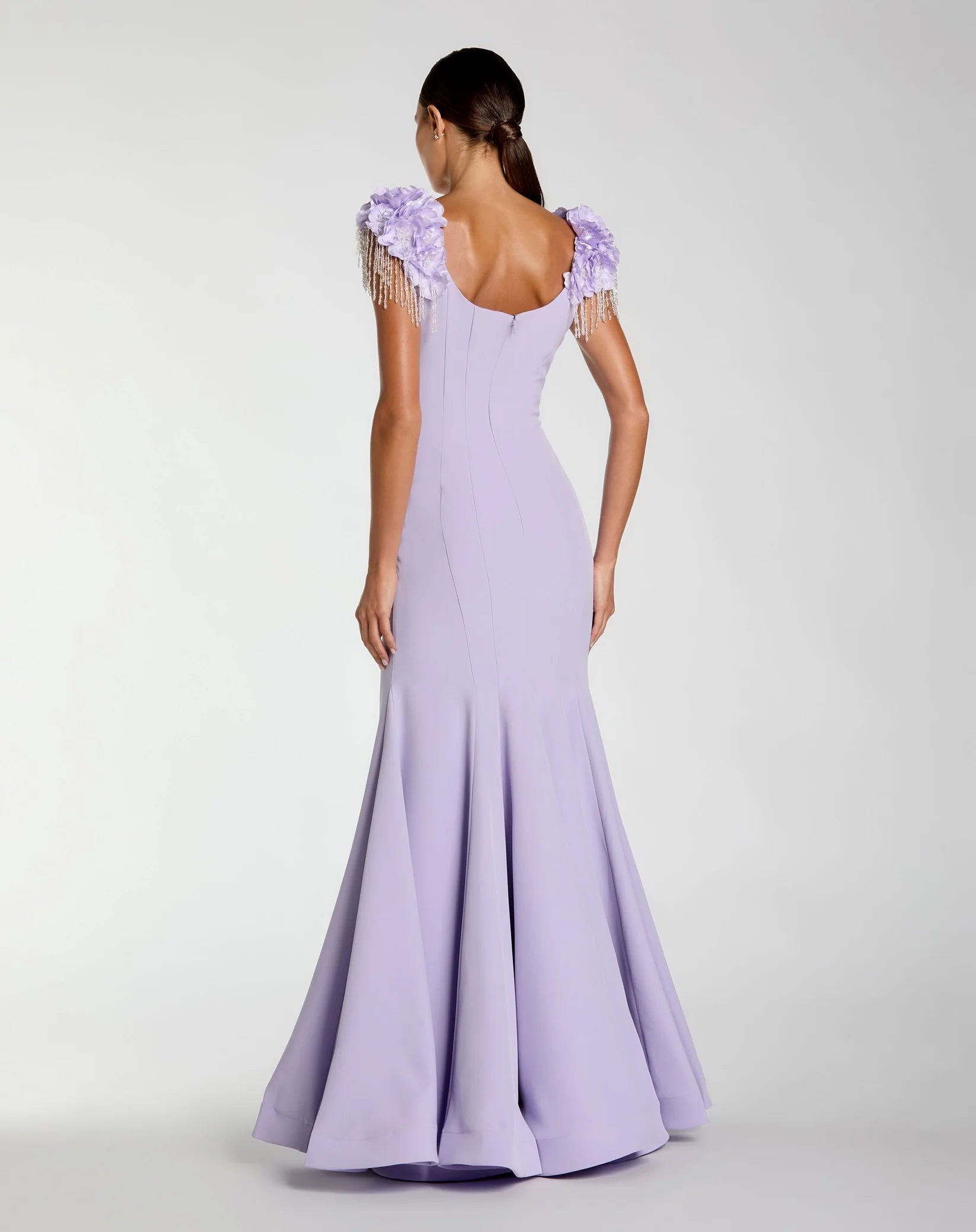 Mac Duggal Purple Scoop Neck Mermaid Gown With Embellished Sleeves #13232