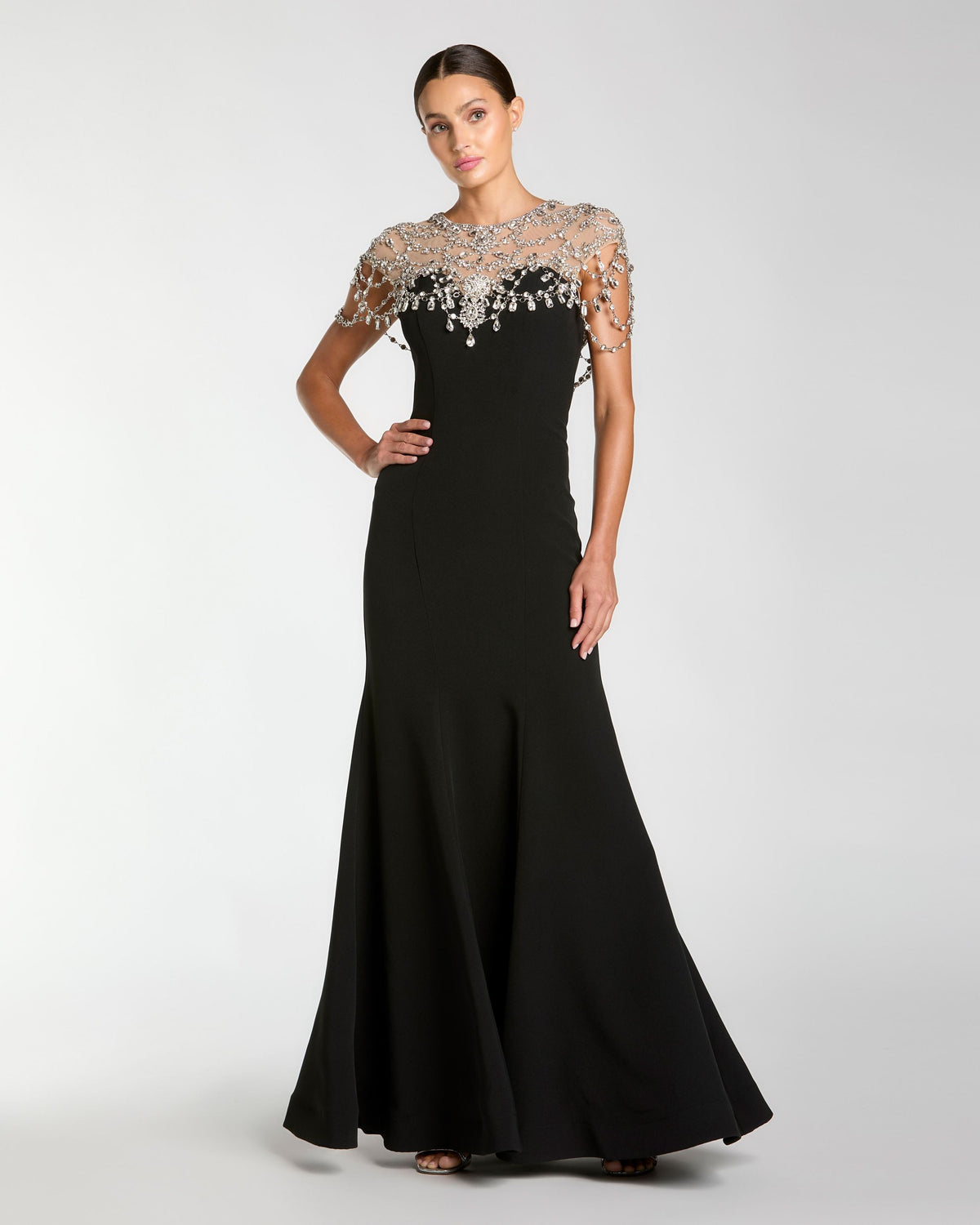 Mac Duggal #13234 black crystal embellished mermaid gown