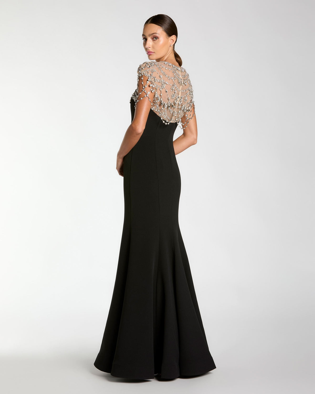 Mac Duggal #13234 black crystal embellished mermaid gown