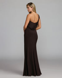 Brown One Shoulder Embellished Jersey Gown
