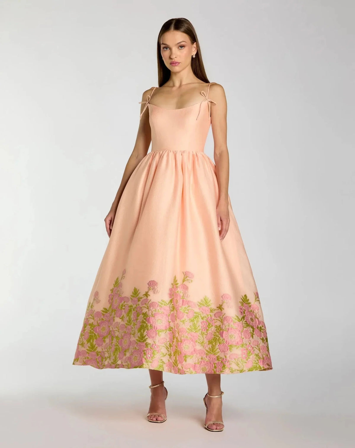 Pink Multi Organza Spaghetti Strap Bow Detail Midi Dress