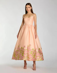 Pink Multi Organza Spaghetti Strap Bow Detail Midi Dress