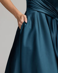 Mac Duggal #13280 Navy strapless draped satin ball gown