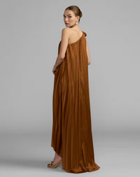 Mac Duggal #13308 Nutmeg pleated one shoulder high low trapeze gown