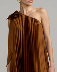 Mac Duggal #13308 Nutmeg pleated one shoulder high low trapeze gown