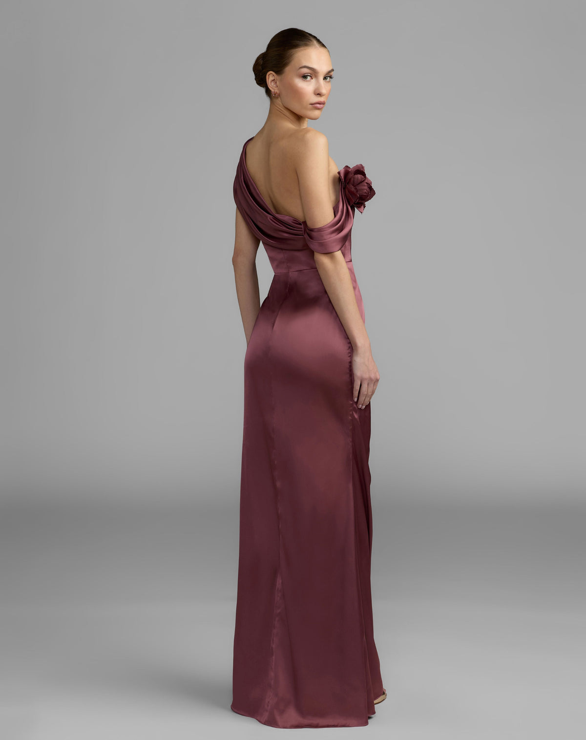 Mac Duggal #13311 rosewood charmeuse gown low back