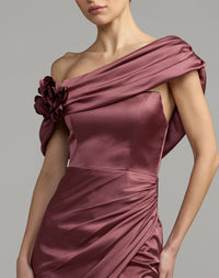 Mac Duggal #13311 rosewood charmeuse gown 3D flower close-up