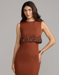 Brown Embroidered High Neck Sleeveless Maxi Dress
