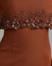 Brown Embroidered High Neck Sleeveless Maxi Dress