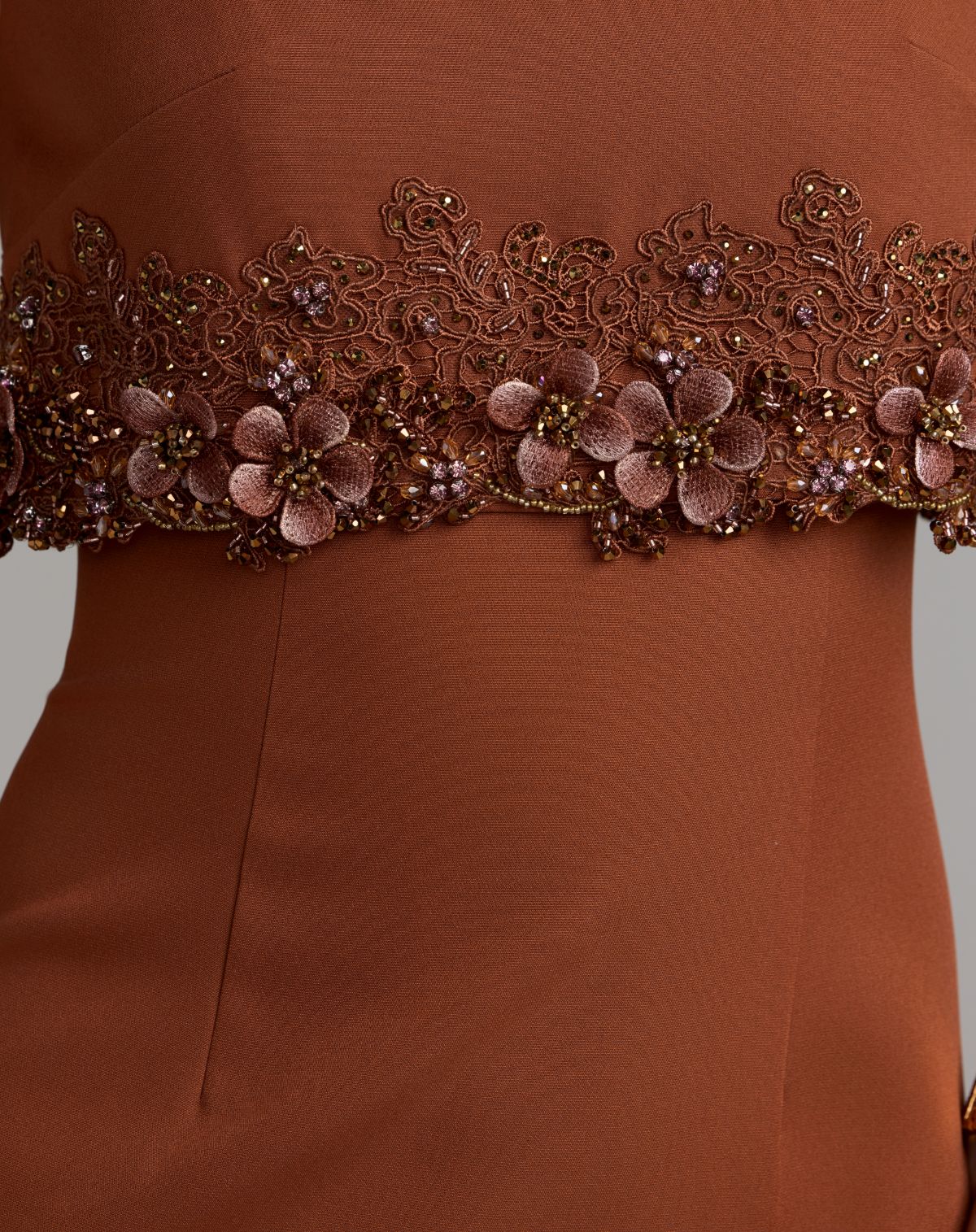 Brown Embroidered High Neck Sleeveless Maxi Dress