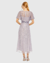 Mac Duggal 14007 Lavender embellished short sleeve empire waist dress - Back view