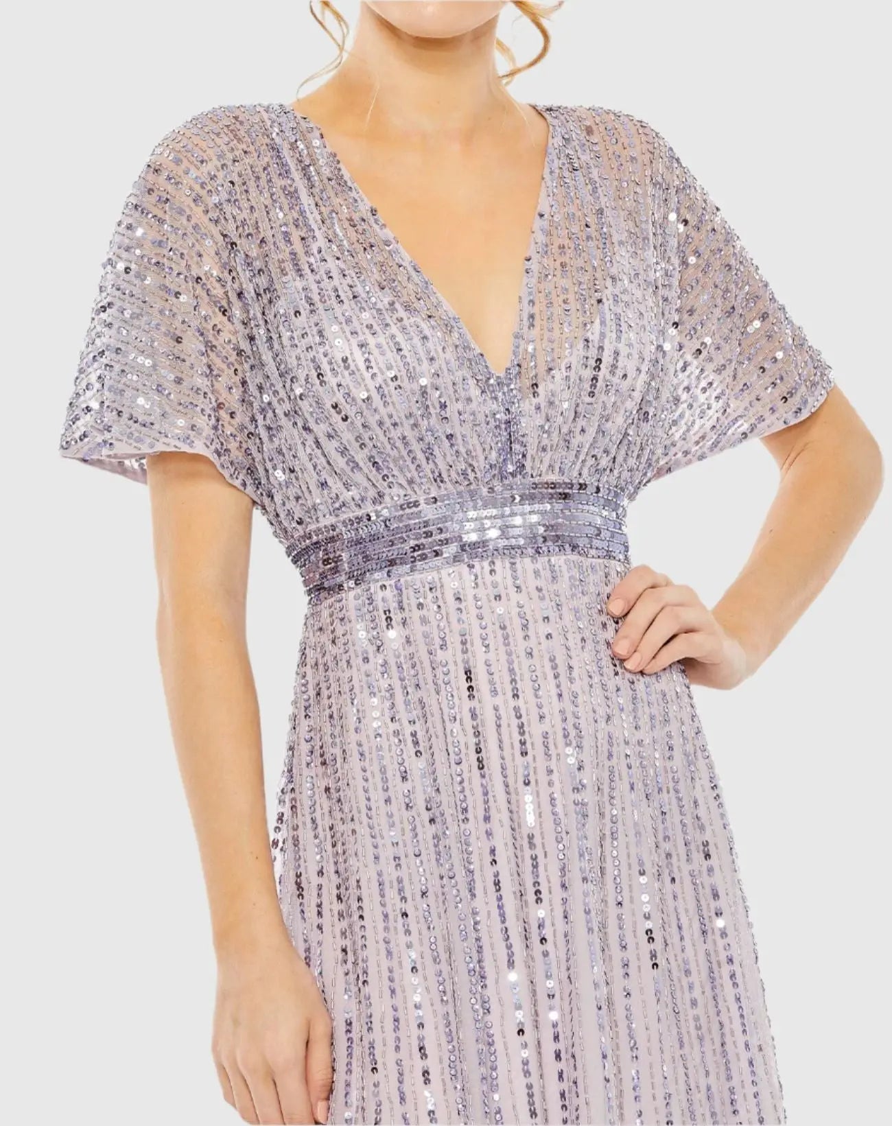 Mac Duggal 14007 Lavender A-line embellished short sleeve dress - detail