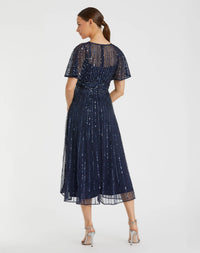 Mac Duggal 14007 Midnight embellished short sleeve empire waist dress - Back view