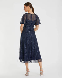 Mac Duggal 14007 Midnight A-line embellished short sleeve dress - back