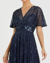 Mac Duggal 14007 Midnight embellished short sleeve empire waist dress - Close up detail