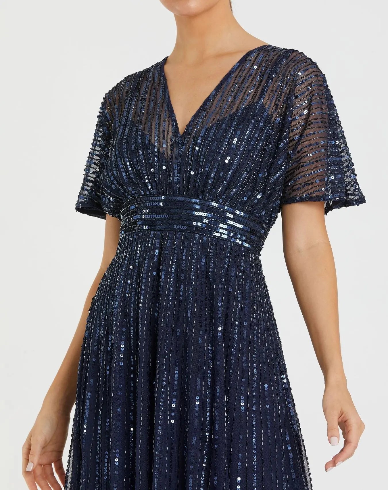 Mac Duggal 14007 Midnight A-line embellished short sleeve dress - detail