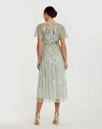 Mac Duggal 14007 Sage A-line embellished short sleeve dress - back