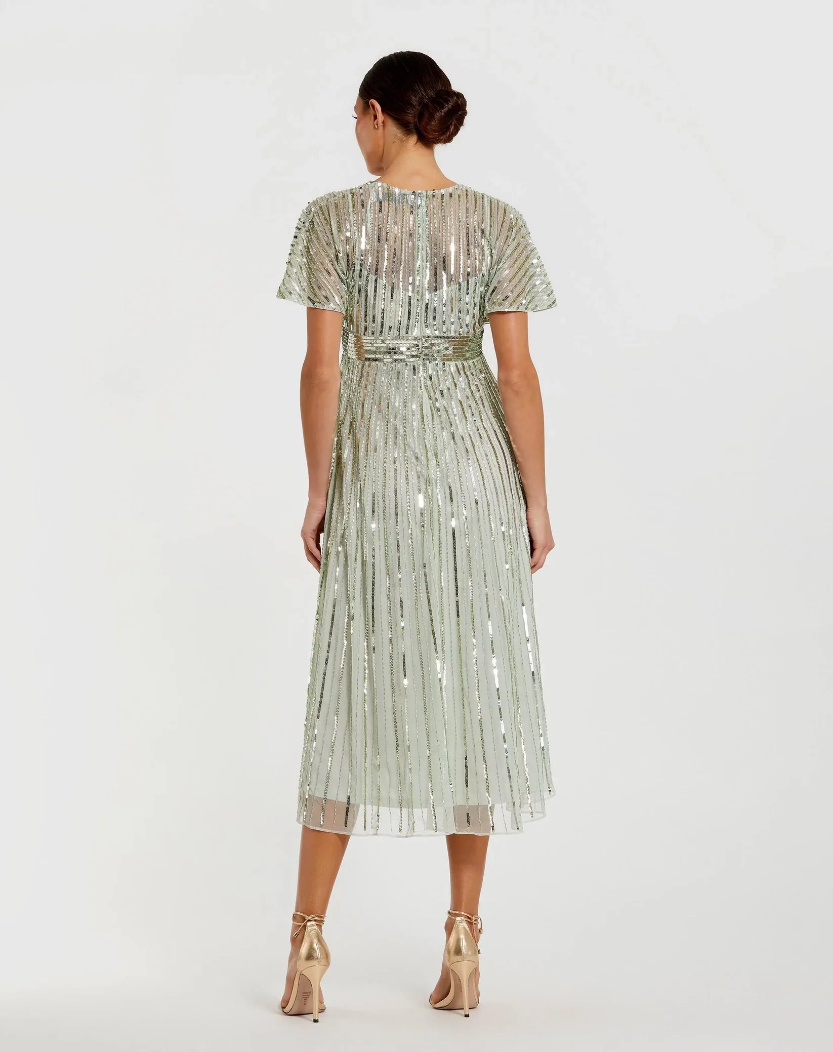 Mac Duggal 14007 Sage A-line embellished short sleeve dress - back